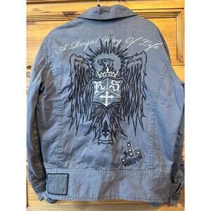 Y2K Rebel Spirit Large Embroidered Eagle Military Jacket Large